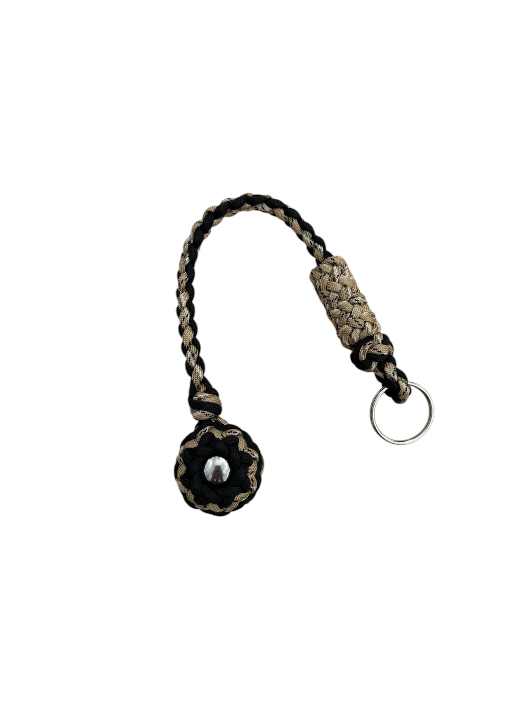 Decorative Paracord Wrapped 1.25 inch Steel Ball in Black and Tan Camo Keychain monkey fist style