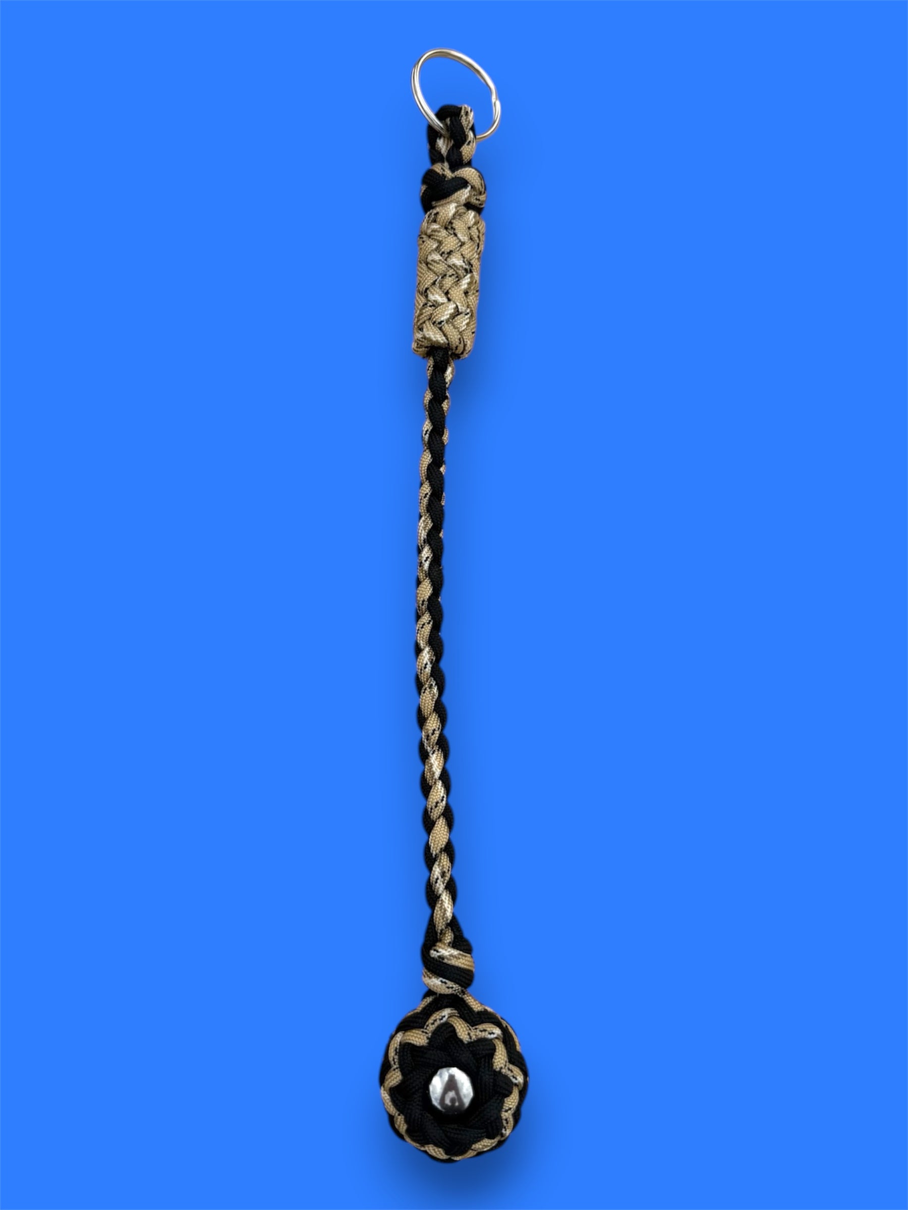 Decorative Paracord Wrapped 1.25 inch Steel Ball in Black and Tan Camo Keychain monkey fist style