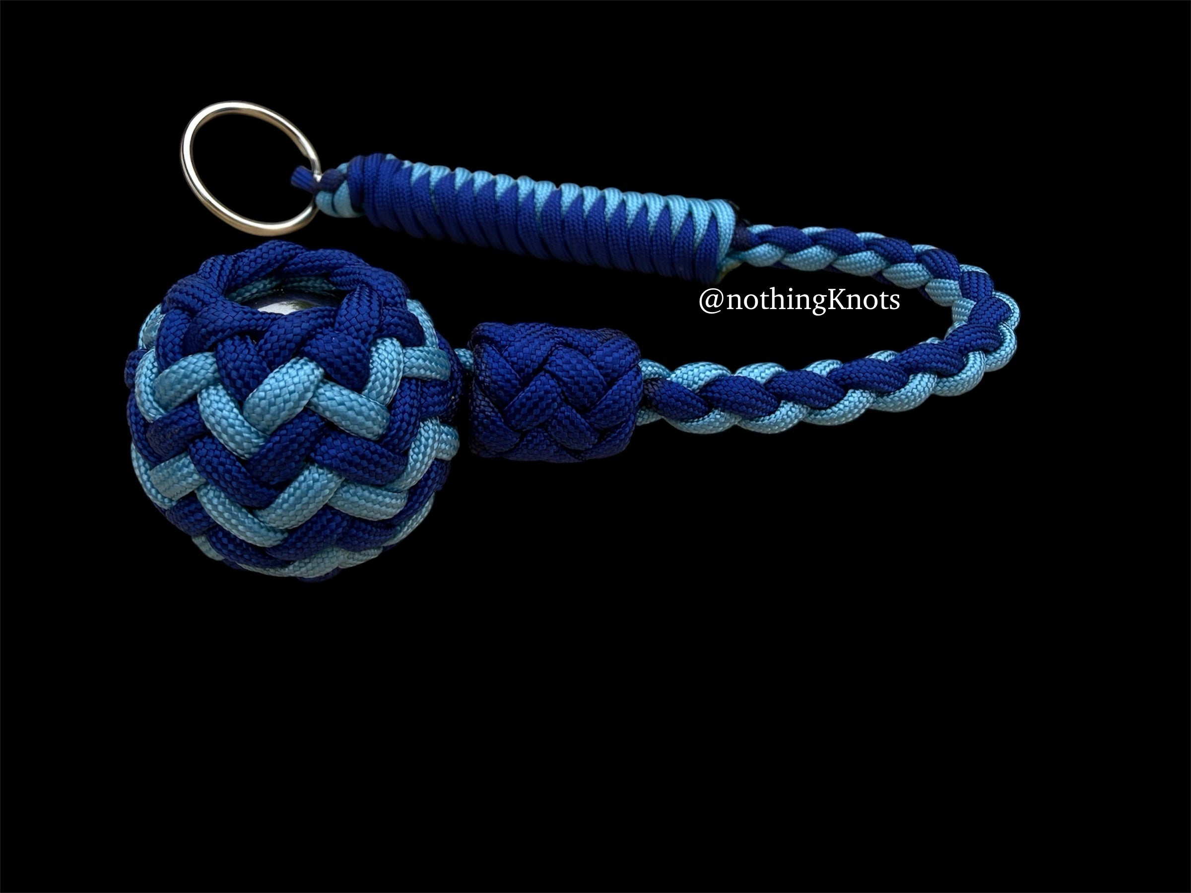 Decorative Paracord Wrapped 1.25 inch Steel Ball in Electric Blue and Baby Blue Keychain monkey fist style