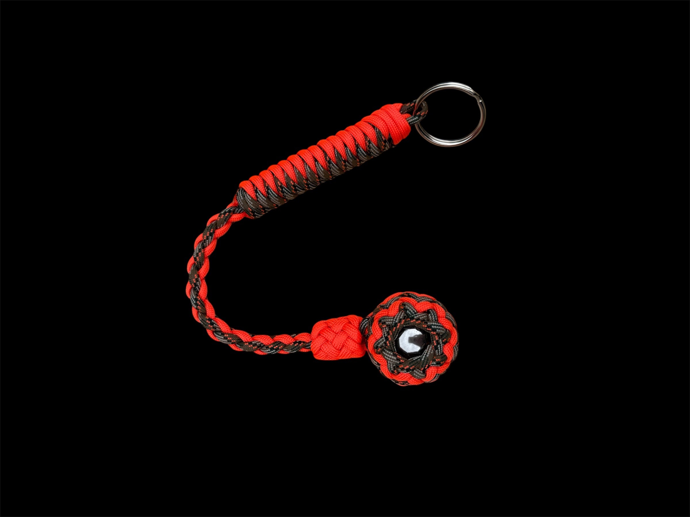 Decorative Paracord Wrapped 1.25 inch Steel Ball in Neon Orange and Treestand Keychain monkey fist style