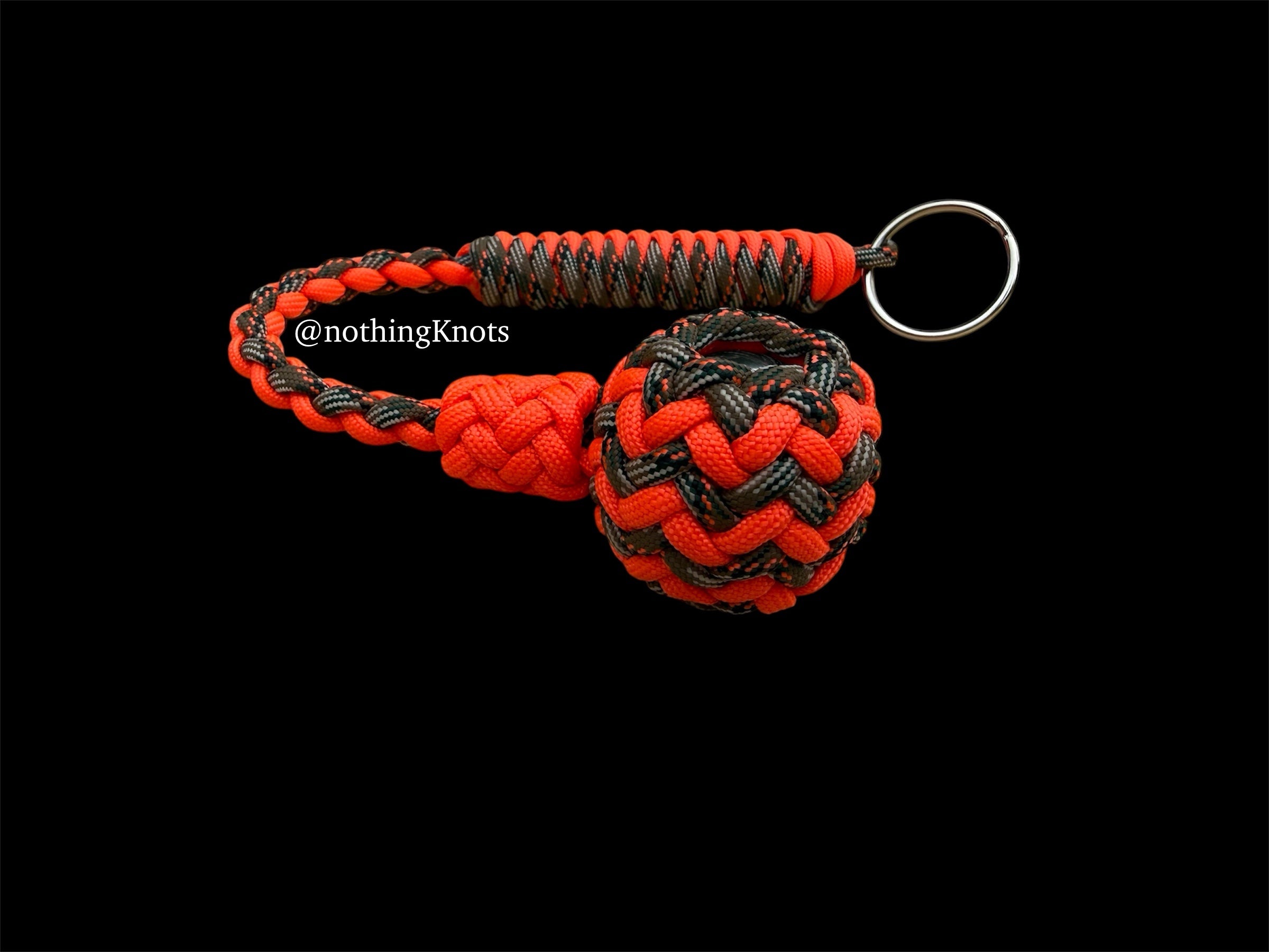Decorative Paracord Wrapped 1.25 inch Steel Ball in Neon Orange and Treestand Keychain monkey fist style